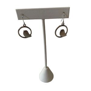 Sweet Looking Lightweight Brushed Silver Toned Bird Inside a Circle Earrings.
